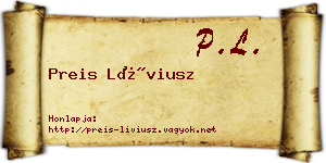 Preis Líviusz névjegykártya